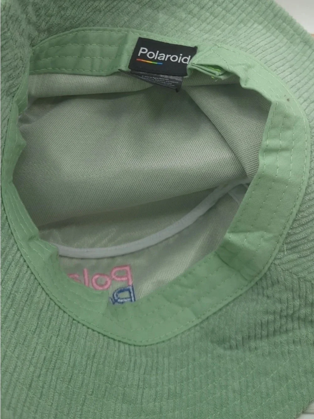 Polaroid Mint Corduroy Bucket Hat with Embroidered Multicolor Logo